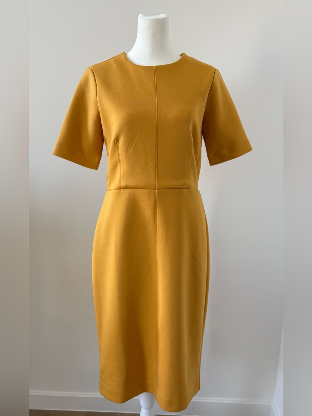 Ann Taylor Honey Mustard Short-Sleeve Sheath Midi Dress